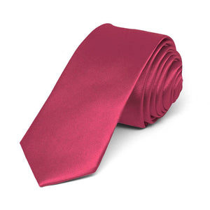 Ruby Red Skinny Solid Color Necktie, 2" Width