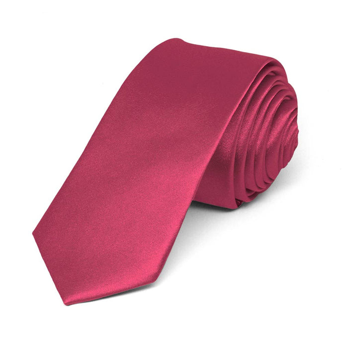 Ruby Red Skinny Solid Color Necktie, 2