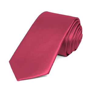 Ruby Red Slim Solid Color Necktie, 2.5" Width