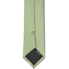 Load image into Gallery viewer, Back view of sage slim necktie tip with all polyester microfiber material