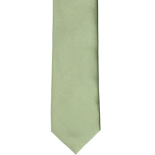 Load image into Gallery viewer, Front view of sage slim necktie with smooth satin finish