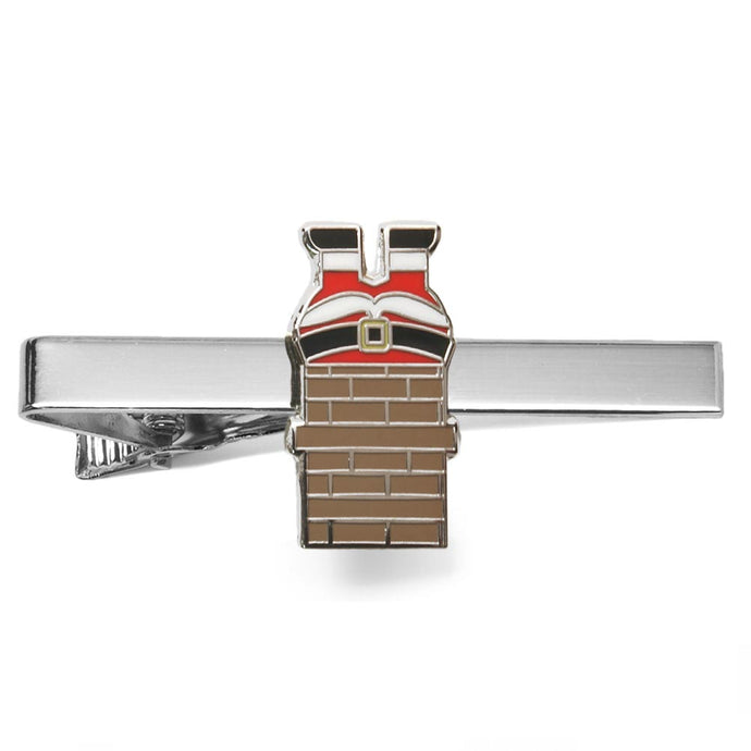 A silver tie bar with santa up on the rooftop.