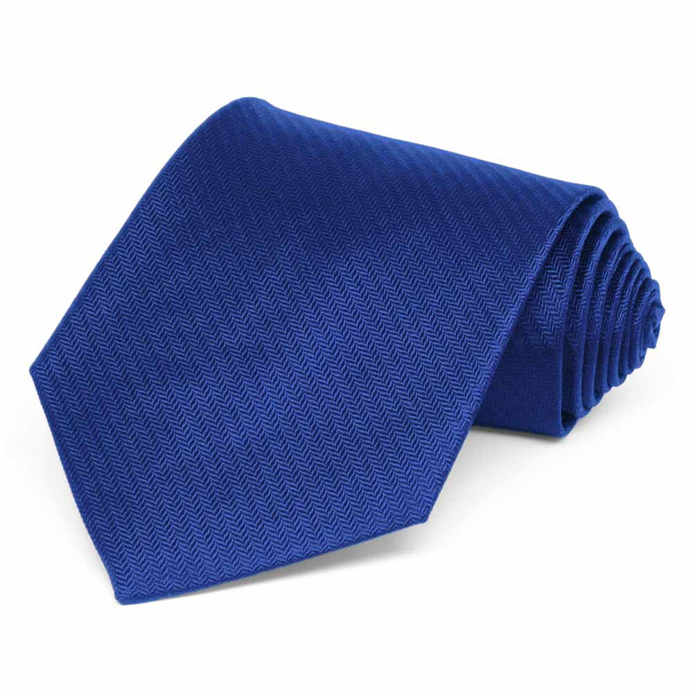 Sapphire Blue Herringbone Silk Extra Long Necktie