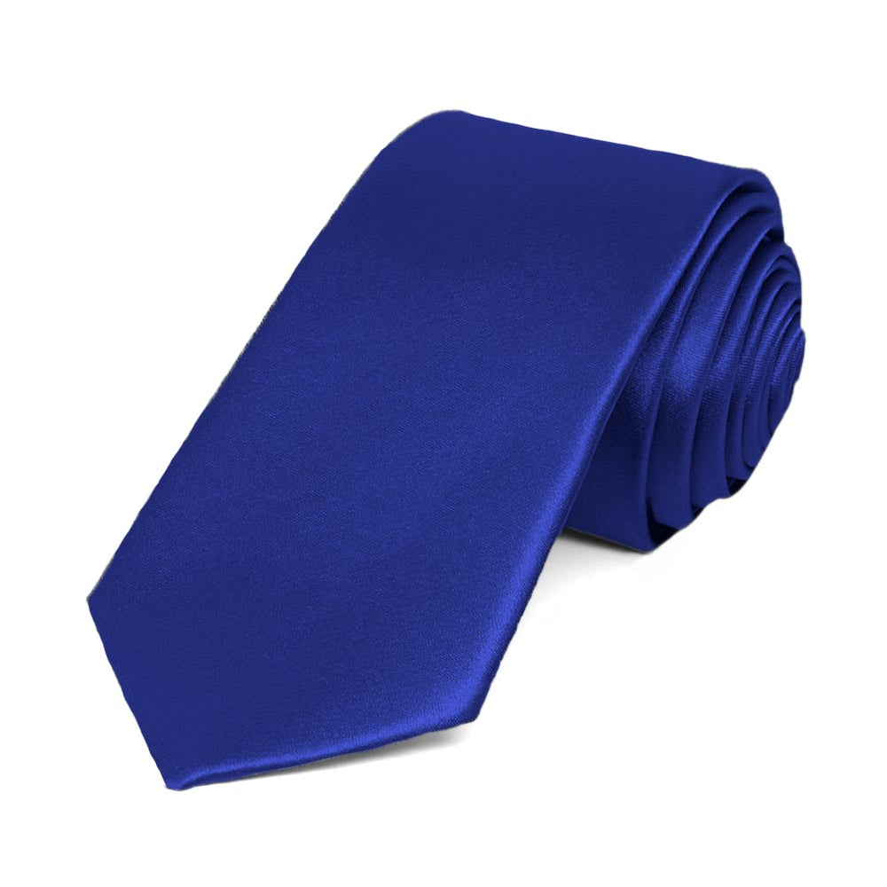 Sapphire Blue Slim Solid Color Necktie, 2.5