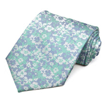 Load image into Gallery viewer, Floral necktie in seafoam, blue and white
