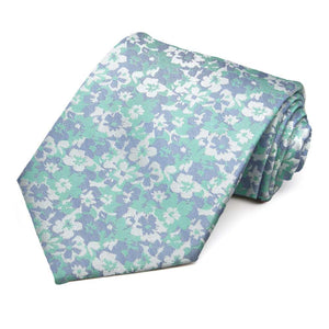 Floral necktie in seafoam, blue and white