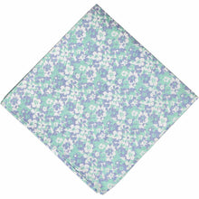 Load image into Gallery viewer, Floral pocket square, folded into a diamond, in seafoam, blue and white