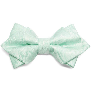 Seafoam paisley diamond tip bow tie, close up front view