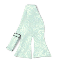 Load image into Gallery viewer, Seafoam paisley self-tie bow tie, untied front view