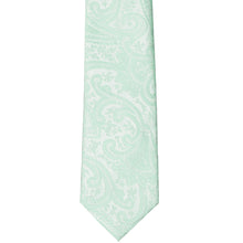 Load image into Gallery viewer, The front view of a seafoam slim paisley tie