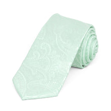 Load image into Gallery viewer, Seafoam paisley slim necktie, rolled view