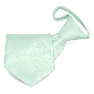 Seafoam paisley zipper tie, folded front view