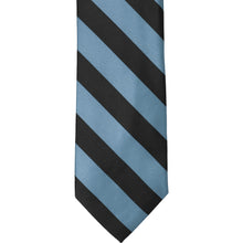 Load image into Gallery viewer, The front of a serene and black striped tie