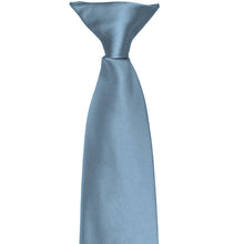 Load image into Gallery viewer, The pre-tied knot on a serene blue clip-on tie
