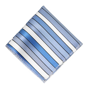 Blue and white striped pocket square, flat front view