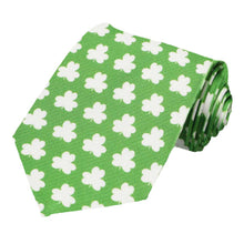 Load image into Gallery viewer, White shamrock silhouettes on a green tie