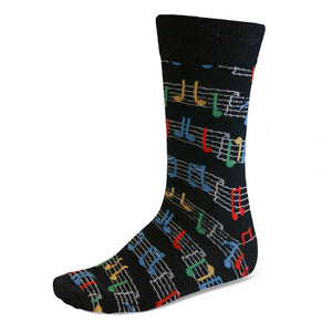 Men's colorful music sheet theme socks on black background