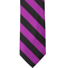 Load image into Gallery viewer, Front view of a shocking violet and black striped tie
