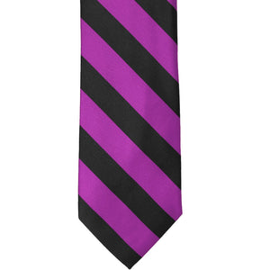 Front view of a shocking violet and black striped tie
