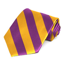 Load image into Gallery viewer, Shocking Violet and Golden Yellow Striped Tie