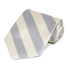 Load image into Gallery viewer, Silver and Ivory Striped Tie