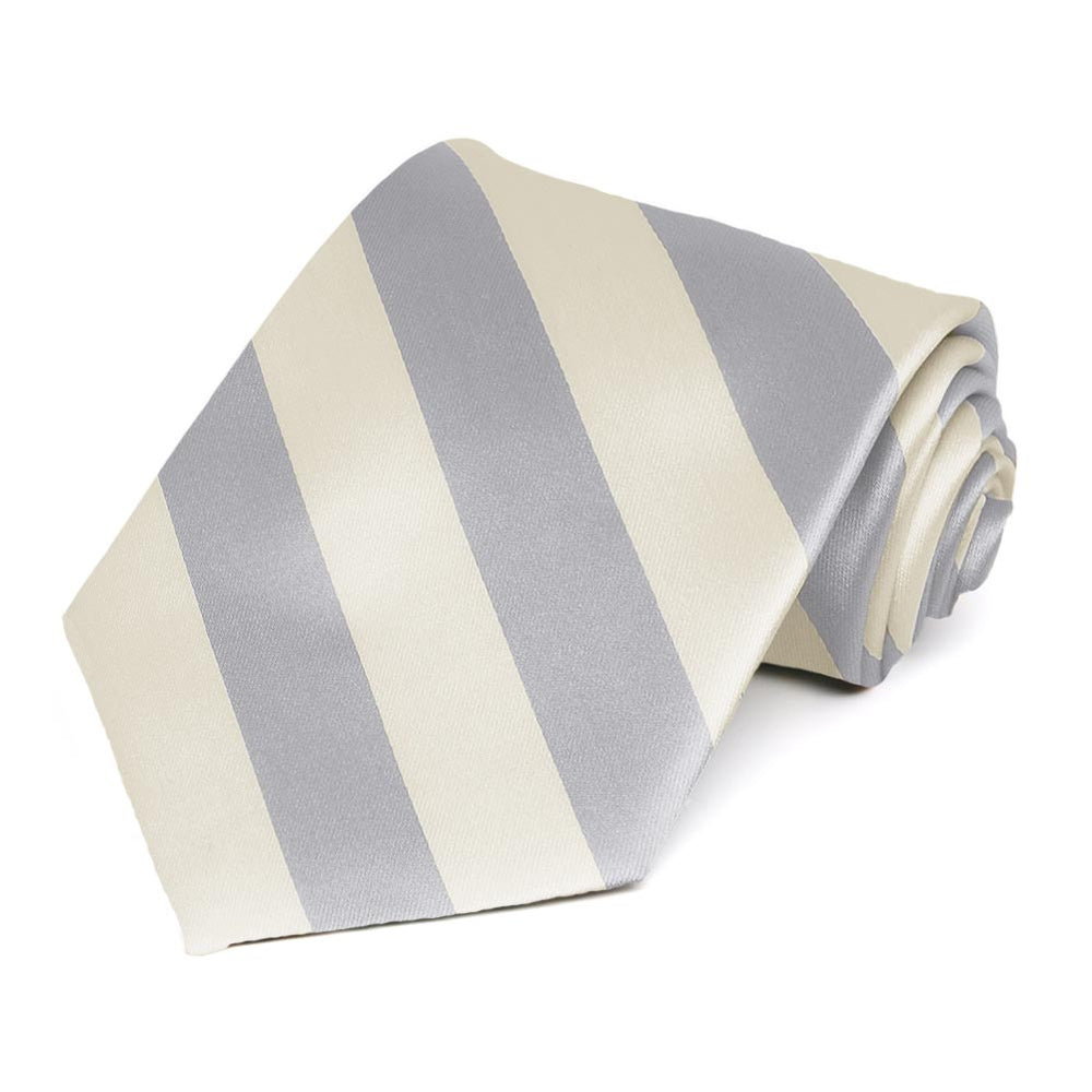 Silver and Ivory Striped Tie