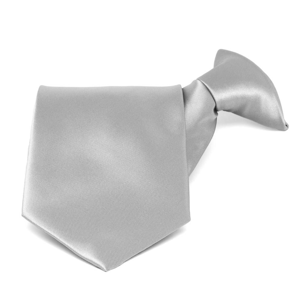 Silver Solid Color Clip-On Tie
