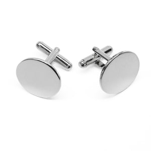 Silver background cufflinks with a round silver face.