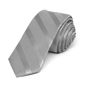 Silver Elite Striped Skinny Necktie, 2" Width