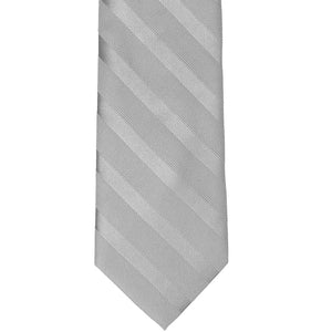 Front view of a silver tone-on-tone striped tie