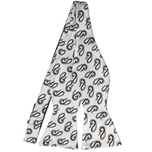 Load image into Gallery viewer, Silver paisley self-tie bow tie, untied