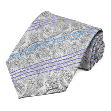 Load image into Gallery viewer, Silver paisley pattern  with striped tie