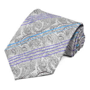 Silver paisley pattern  with striped tie