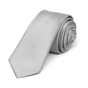 Silver Skinny Solid Color Necktie, 2" Width