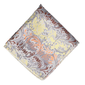 Silver, yellow, orange and brown swirled pocket square