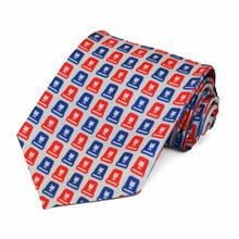 Load image into Gallery viewer, Red and blue siren design on a gray tie