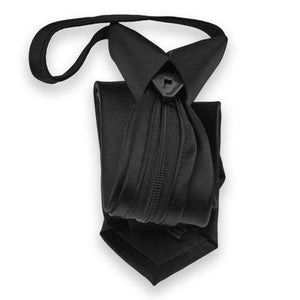 Skinny Black Solid Color Zipper Tie