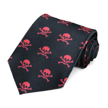 Load image into Gallery viewer, Red skull and crossbones on a black tie