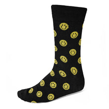 Load image into Gallery viewer, Men&#39;s yellow smiley face theme socks on black background