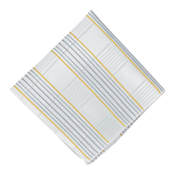 Gray and yellow plaid pocket square, flat front view