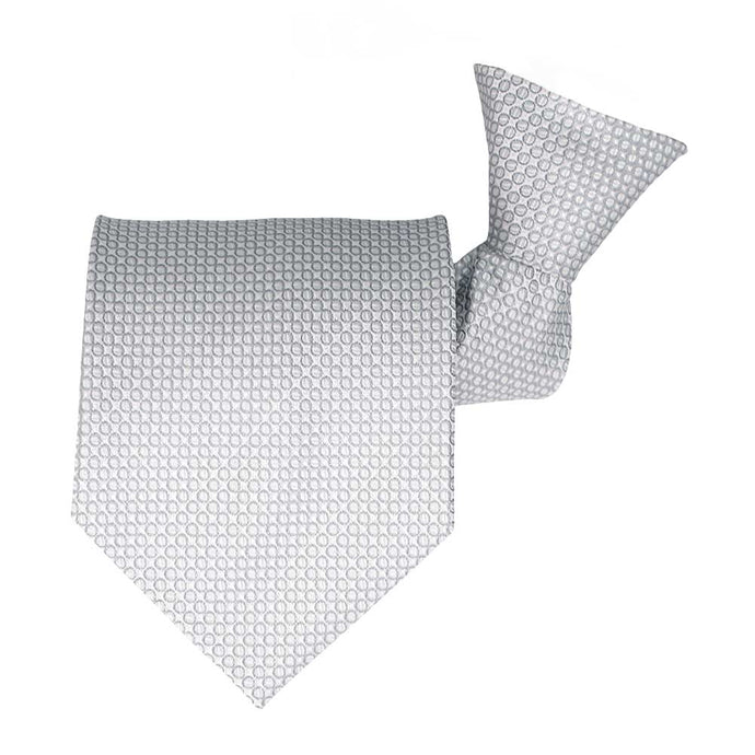 Light gray circle pattern clip-on style tie, folded front view