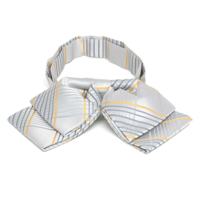 Gray and yellow plaid floppy bow tie, front view