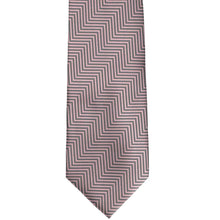Load image into Gallery viewer, Front view of a pink and gray chevron striped tie