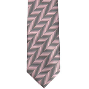 Front view of a pink and gray chevron striped tie