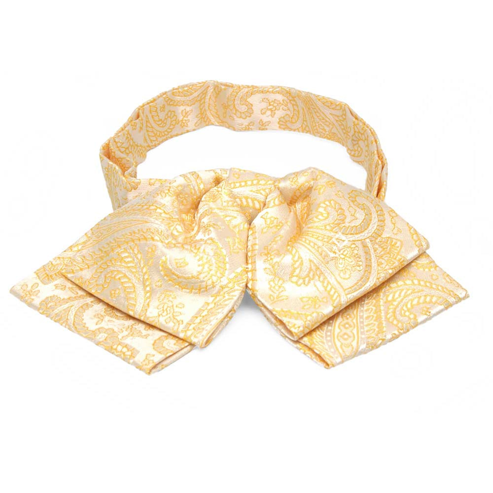 Light yellow paisley floppy bow tie, front view