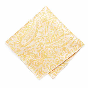 Light yellow paisley pocket square, flat front view