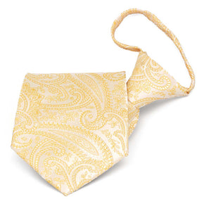 Light yellow paisley zipper tie, folded front view