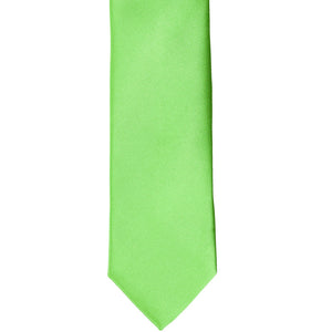 Front view of a spring green tie in a slim width