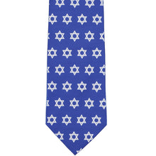 Load image into Gallery viewer, The front bottom view of a star of david tie in blue and white