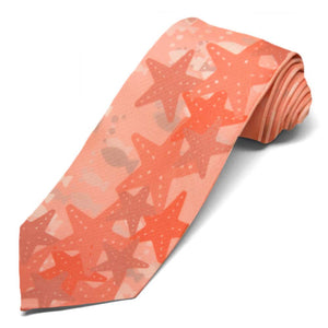 Light orange starfish and fish themed novelty tie